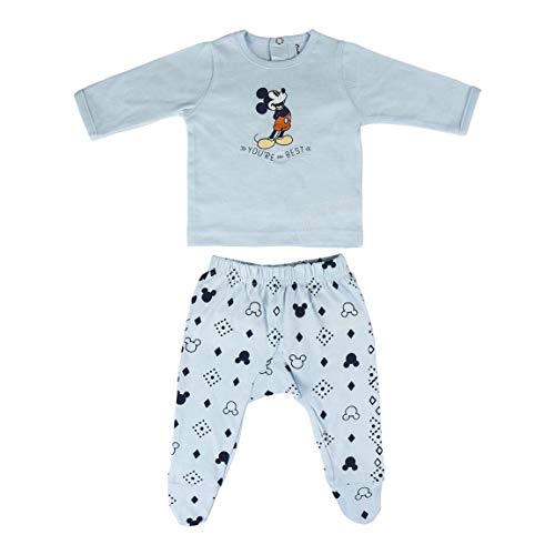 Cerdá Conjunto Ropa Disney Bebe de Mickey Mouse Juego de Pijama, Azul Claro, 1 Mes para Bebés