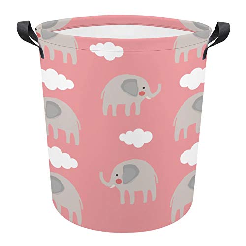 Cesta de almacenamiento grande, plegable, redonda, fondo gris, elefante rosa, cesta para la colada para dormitorios universitarios, dormitorios infantiles, baño