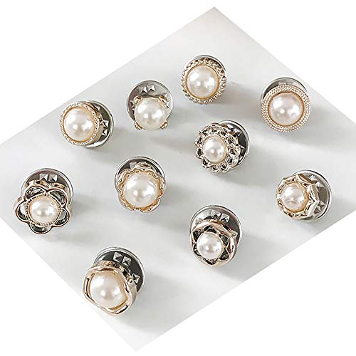 Chun 10 Piezas de broches,broches de Chal de suéter,alfileres de Escote a Prueba de luz,Ganchos fijos,decoración Elegante Invisible,Accesorios de Fiesta de joyería (Perla Blanca)