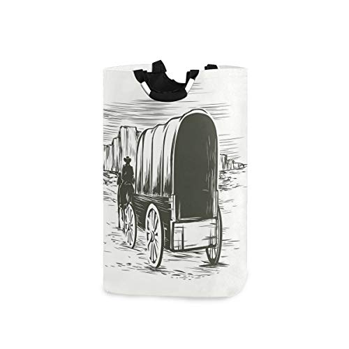 COFEIYISI Cesto para la Colada,Viejo vagón Tradicional Wild West Prairies Pioneer Horse Carro de Transporte,Plegable Cestas Bolsas Almacenamiento para Colada Cestos para Juguete Ropa Sucia