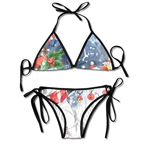 Conjuntos de Bikini para Mujer Impresos Copo de Nieve de pájaro de muñeco de Nieve de Navidad, Traje de baño de triángulo Traje de baño de Playa