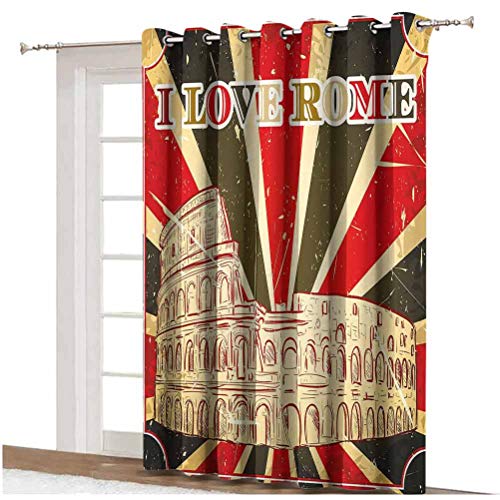 Cortina de puerta corredera con texto "I Love Rome con carpa de circo y rayas negritas Antiguas Termales, panel individual de 254 x 213 cm, para puerta corredera rojo, verde oscuro y