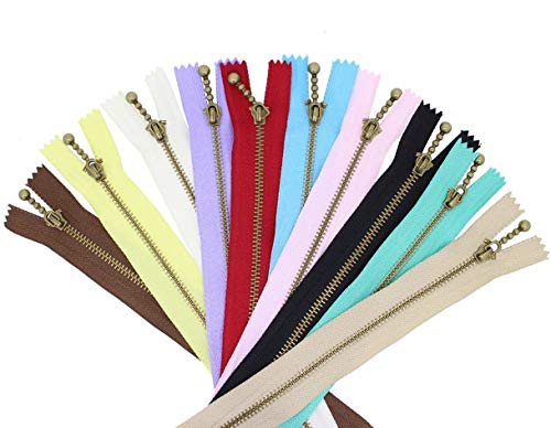 Cremalleras de Metal,20CM Cremalleras de Colores Rmeet 10 Pack Cremallera Retro para Costura Sastre Artesanía Bolsa Prenda Manualidades Ropa