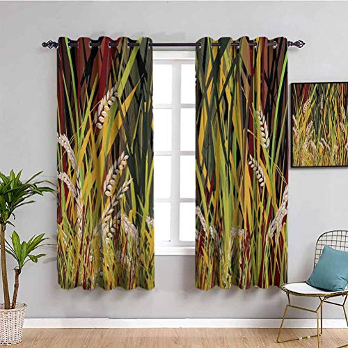 Decoración de la Naturaleza Sala Cortinas 2 Paneles Conjuntos Cañas Hojas Secas Trigo Río Silvestre Bosque Granja Vida País Arte Impresión Imagen Sala oscurecida Multicolor W63 x L63 Pulgada