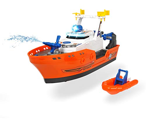 Dickie Toys 203308375 Harbour Rescue-Barco de Rescate con luz y Sonido (Bomba de Agua Manual, 39 cm), Multicolor, Größe: 38 x 13 x 17 cm