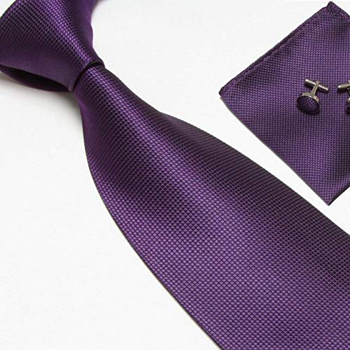 DJLHN Gemelos de Manga de Corbata para Hombre recepción de Boda Corbata de Hombre Accesorios de Moda 2020 Corbata de Trabajo Corbata de Boda Negro Azul Rojo pañuelo de Bolsillo - Púrpura Oscuro