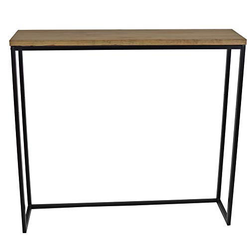 DS Dropshipping Mesa Alta Estrecha iCub Big Wood 120x30cm 110cm Alto Tablero Extra Grueso 30mm Negro Madera Maciza y Acero Estilo Industrial Vintage