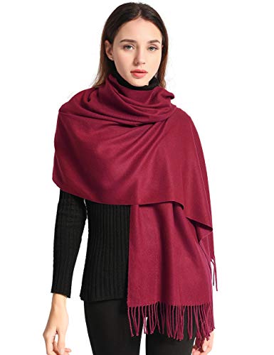 EASE LEAP Bufanda Mujer con Tacto Cachemira Fiesta Chal para Boda Suave Pashmina 200 * 70cm/(Vino tinto)