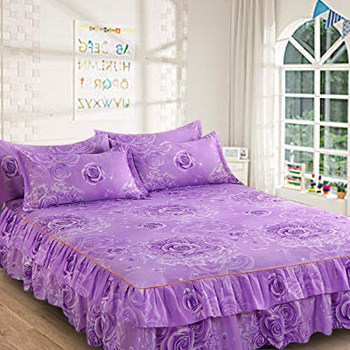 Emoshayoga Fundas de Almohada Falda de Cama Juego de sábanas Morado Suave Transpirable para el hogar(48 * 74cm*2)