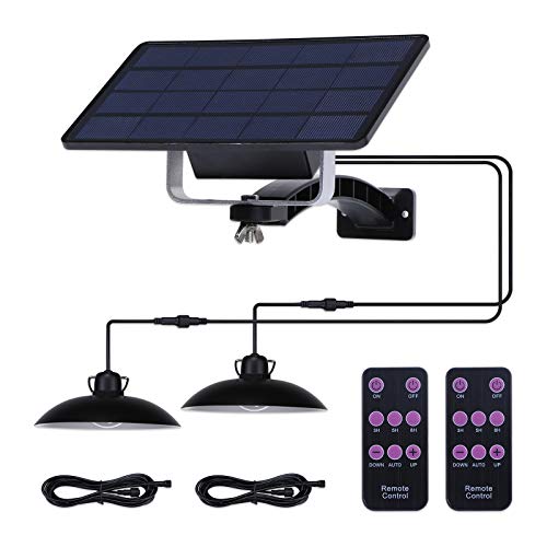 ENCOFT Iluminación Colgante Solar Exterior con Control Remoto Manual, Regulable Lámpara Luz Colgante 32LED Impermeable IP65, Candelabro Solar para Jardín, 2 Luces Blanco Frio 6500K