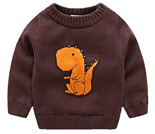 EOZY Jersey para Niños Forro de Vello Caliente Prenda de Punto Cuello Redondo Dinosaurio Invierno Marrón Pecho 70cm