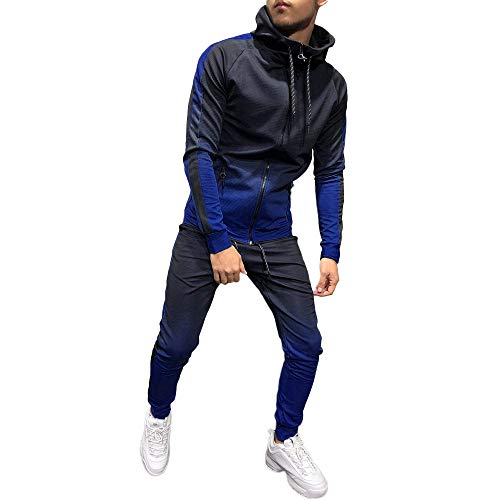 Estampado gradiente de los Hombres con Cremallera de Manga Larga con Capucha suéter Pantalones Conjunto Sudadera Deportiva Suelta Chaqueta de Gran tamaño riou