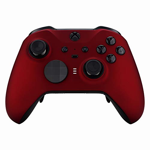 eXtremeRate Carcasa para Xbox One Elite Protectora Tacto Suave Placa Frontal reemplazo Kit Shell Funda para Mando Xbox One Elite Series 2 Modelo 1797-Incluye Anillos de Joysticks(Rojo Escarlata)