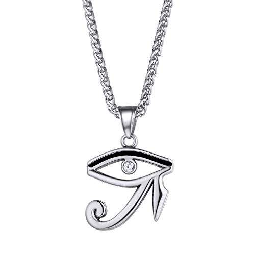 FaithHeart Cultura Egipcia Ojo de Horus Piedra Brillante Zirconia Cúbica Colgante Hueco Simple Acero Inoxidable No Color Fading