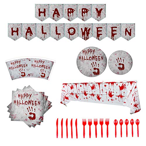 FEIDAjdzf - Juego de platos desechables para Halloween con diseño de sangre