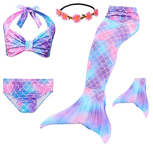 Fiskkidtail Las Muchachas Cosplay Traje de baño Sirena Shell Traje de baño 5pcs Bikini Conjuntos (Multicoloured, 140(9-10Y))