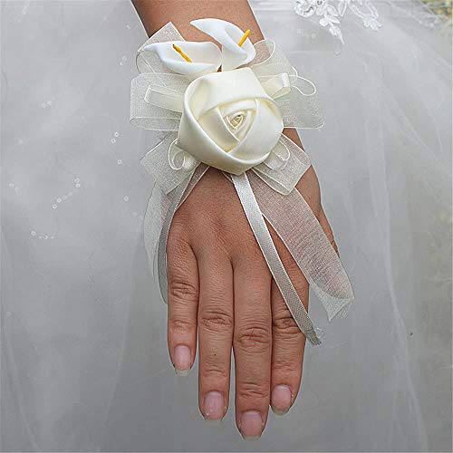 Fouriding Novia Flor Muñeca Boda Flor Elástico Pulsera Joya Perlas Accesorio Rosa