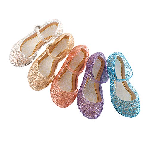 Frecoccialo Sandalias Princesa de Cristal PVC para niña Transparente gelatina con cuña Fiesta, Playa, Vacaciones, Cosplay, Carnaval, Fiesta de Princesa (Dorado, 26)