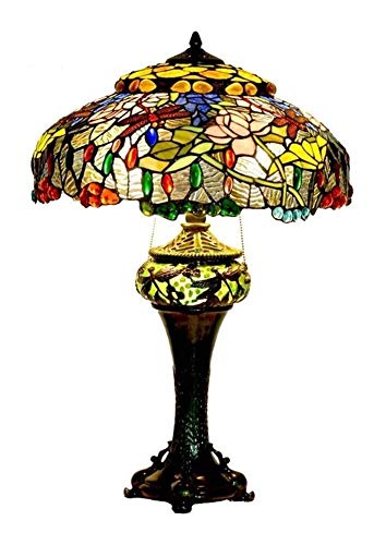 FTFTO Decoración Viva Lámpara de Mesa Mesita de Noche Artesanía Lotus libélula Tiffany Elegante mesita de Noche con vitrales de 18 Pulgadas Lámpara de Escritorio para Madre e Hijo