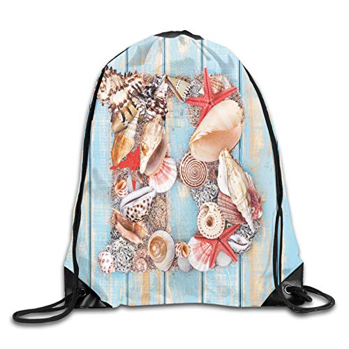 Fuliya Drawstring Backpack Bag for Men Women，Alphabet Abc Ocean Theme Elements Starfish Seashell Pale Color，Great for Yoga, Travel, Hiking, Beach Bags