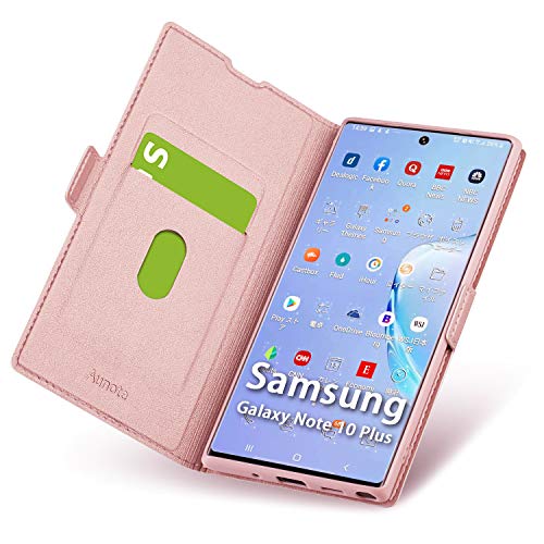 Funda Samsung Galaxy Note 10 Plus,Cubierta con Cierre Magnético,Tarjetero y Función Suporte,Carcasa Note10 Plus Plegable Cartera,Flip Folio Cover Case,Tipo Libro Étui Piel,PU TPU Protección.Oro Rosa