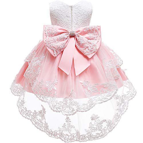 FYMNSI Vestido de niña para fiesta de cumpleaños o bautizo, con lazo y flores, con cinta para la frente, para princesa, boda, dama de honor, vestido de fiesta 1 # rosa. 2-3 Años