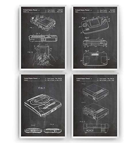 Gaming Poster de Patente - Conjunto de 4 Impresiones - Patent Print Póster Con Diseños Patentes Decoración de Hogar Inventos Carteles - Marco No Incluido