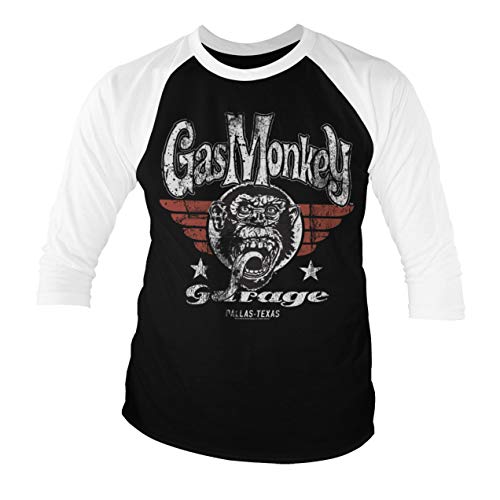 Gas Monkey Garage Licenciado Oficialmente Flying High Baseball Camisa de Manga 3/4 para Hombre (Negro-Blanco), Medium