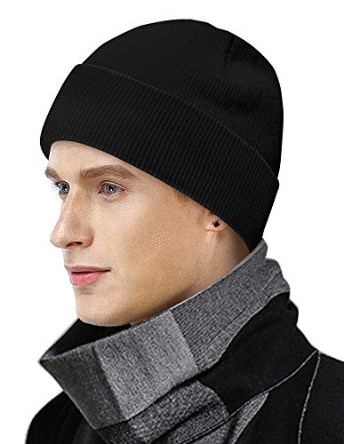 Gorro para Hombres Mujeres Gorro de Invierno Unisex Slouch Beanie Hat Gorro de Punto Negro Cálido Sombrero Adulto Moderno Suave Elástico Sombreros de Esquí Aire Libre Sport Casual