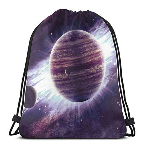 Gym Drawstring Bags Backpack,Outer Space Theme Planets Saturn Mars Neptune Science Fiction Solar Scene Artprint,Unisex Drawstring Backpack