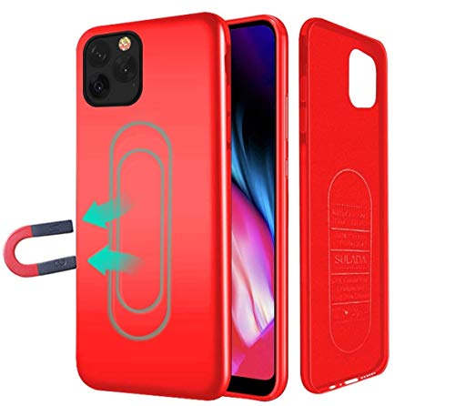 Haobuy Funda para iPhone 11, Extrafina Magnética Carcasa para Coche Teléfono Soporte con Placa Metal Invisible, Suave TPU Anti-Scratch Funda Protectora para Apple iPhone 11 6.1" [Rojo]