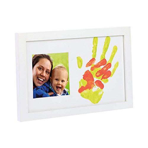 Happy Hands Baby and Me Marco de pintura a color para la huella de manos o pies del bebé como recordatorio (dimensiones: 20 x 32 cm, incl. pintura para la piel y rodillo de pintura), blanco