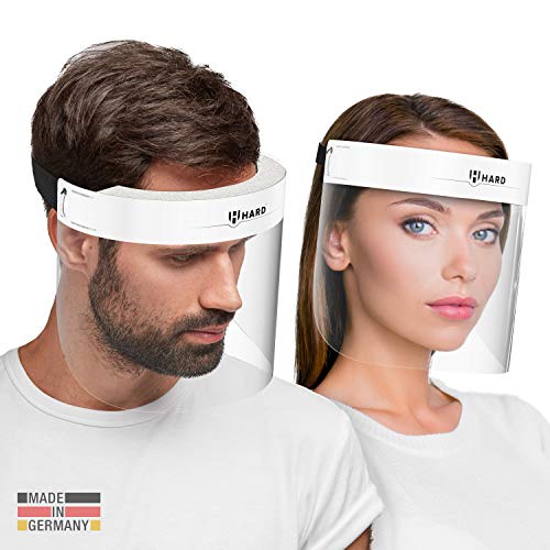 HARD 2x Pro Visera de protección facial, Certificado médico, Protector de plástico Antivaho, Pantalla protectora para adultos, Hecho en Alemania - Blanco/Negro