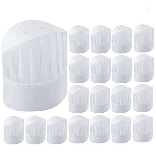 Heqishun 20 Piezas Gorros de Cocinero Desechables Gorros de Chef Ajustables 23cm 9 Pulgadas Set de Sombrero de Cocina para Hostelería Hogar Restaurante Abastecimiento Fiesta de Cocina