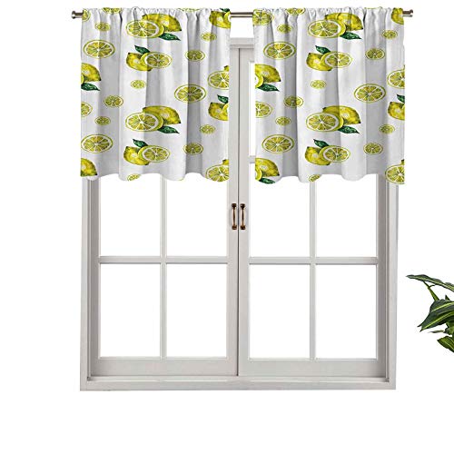 Hiiiman Cortinas con cenefa extra corta con aislamiento térmico para ventana, figuras de limón con rebanadas, hojas de verano frescas, juego de 1, paneles decorativos para el hogar de 137 x 45 cm