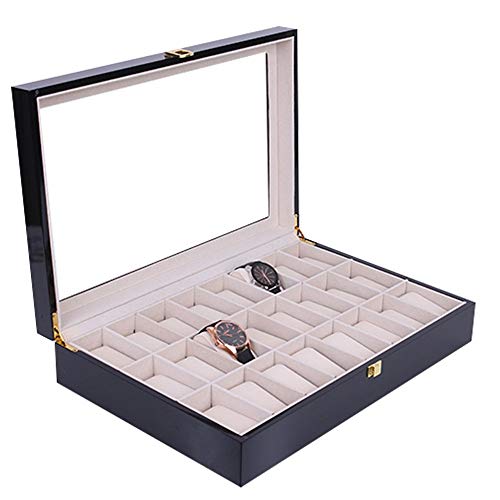 Hojkl - Caja de almacenamiento para relojes con 24 ranuras para guardar joyas, Material compuesto, negro, 35X24X8CM