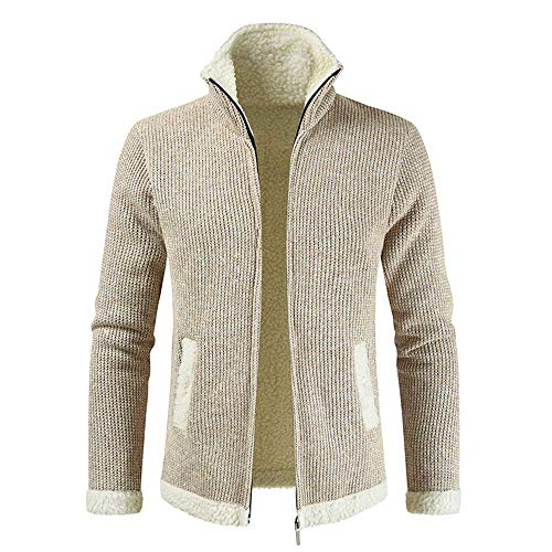 Hombres 'Sin Capucha Tops Chaqueta Espesada Botón Hasta Abrigo Marrón Gris Blanco Sudaderas Invierno Manga Larga Casual Color liso Jersey Chándal Deportivo Abrigo B-Beige||L