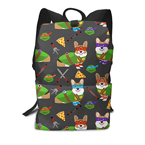 Homebe Corgi Pizza Dog Green Funny Cute Mochila,Mochila Unisex, Mochilas y Bolsas School Travel Hiking Small Mini Gym Teen Little Girls Youth Kid Women Men Printed Patterned Themed Bookbags