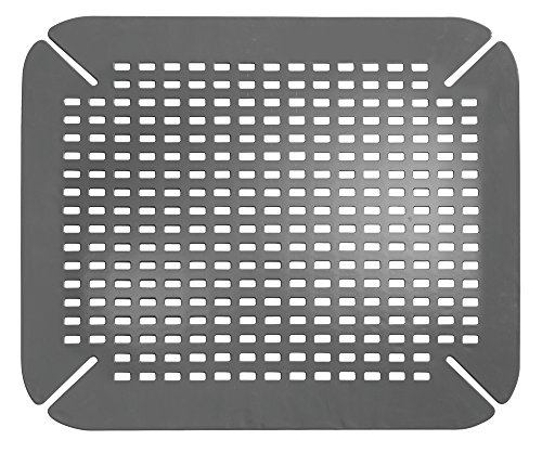 iDesign Alfombrilla escurreplatos, protector de fregadero grande de plástico PVC para fregaderos de cocina, rejilla escurreplatos con orificios de drenaje, gris