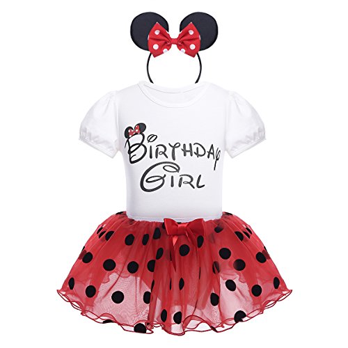 iiniim Conjunto de Disfraz Body de Algodón + Falda + Diadema Vestido Tutú Princesa Lunares de Organza Cumpleaños Disfraces Navidad Fiesta Cosplay para Bebé Niña (1-4 Años) Rojo 3-4 años