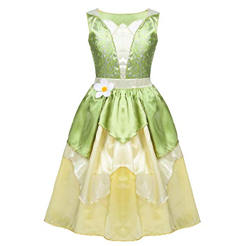 iiniim Disfraz Princesa Medieval Niña Chica 5-10 Años Vestido de Princesa sin Manga Lentejuelas Encaje Floral Falda Volante Tutu de Disfraces Infantiles para Fiesta Hallowen Cosplay Verde 7-8 Años