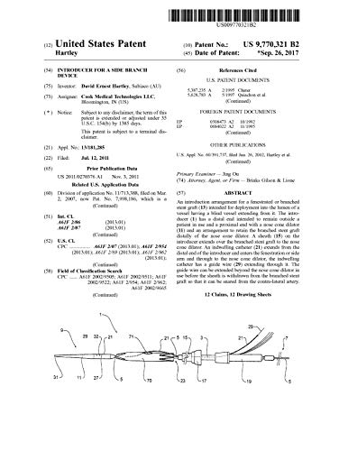 Introducer for a side branch device: United States Patent 9770321 (English Edition)
