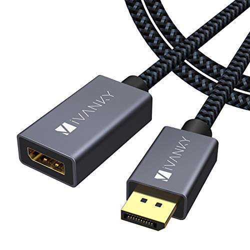 IVANKY Cable Alargador Displayport 2 Metros, Cable Extensión DP 1.2 4K @ 60Hz Macho a Hembra, Compatible con 2K @ 165Hz, Full HD 1080P, Oculus Rift S y Oculus Rift