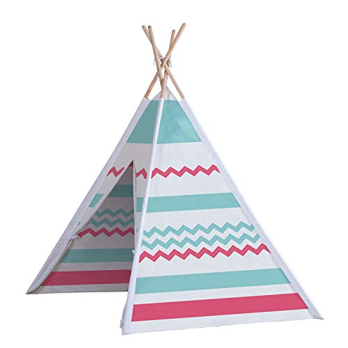 John 77204 Tipi, Carpa para Juegos, Blanco, Rosa, Turquesa y Natural