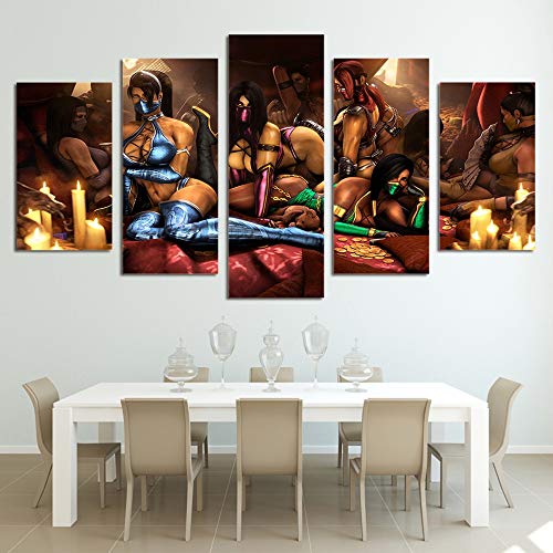 JSBVM 5 Paneles Pintura Mural de la Pared Mortal Kombat Imprimir en Lienzo Chicas Sexy Póster para casa Moderno Decoración,A,20×35×2+20×45×2+20×55×1