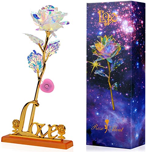 JUSSE - Rosa eterna chapada en oro de 24 K, rosa eterna bajo campana flor de oro rosa con caja para San Valentín, regalo de gran mar, regalo de aniversario o cumpleaños