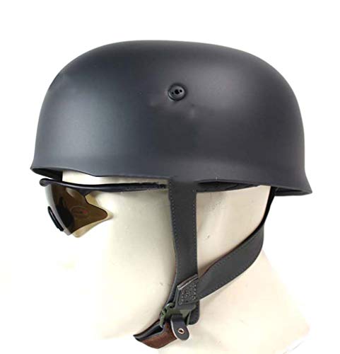 JXS WW2 alemán Paracaidista M38 Casco de Acero reproducción, Piel de Vaca y Transpirable Forro Ajustable Correa de la Barbilla - 2 Guerra Mundial Soldado Casco Un tamaño,Gris