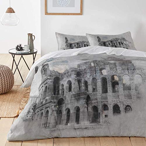 Kanaite The Ancient Roman Coliseum Juego de Funda nórdica de 3 Piezas Juego de edredón Moderno Juego de Ropa de Cama Microfibra hipoalergénica Ultra Suave (1 Funda nórdica y 2 Fundas de Almohada)