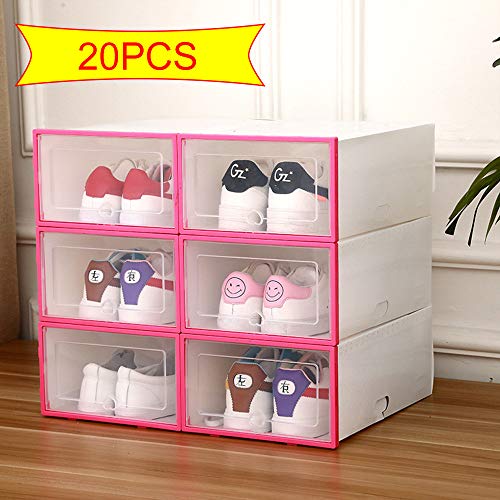 KATLY Caja de Zapatos Transparente, Cubierta de Zapatero, Caja de Almacenamiento Multiusos de Color, Cocina/hogar, Unisex, 34x24x14 cm,Pink-20PCS