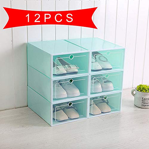 KATLY Caja de Zapatos Transparente de 12 Piezas, gabinete de Zapatos de plástico, Caja de Zapatos con cajón abatible, Caja de Almacenamiento de condimentos de Cocina, 23.5x33.5x13cm,Green